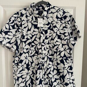 J Crew Slim Short Sleeve Button Down Shirt Large | Color: White/Navy | Size: L